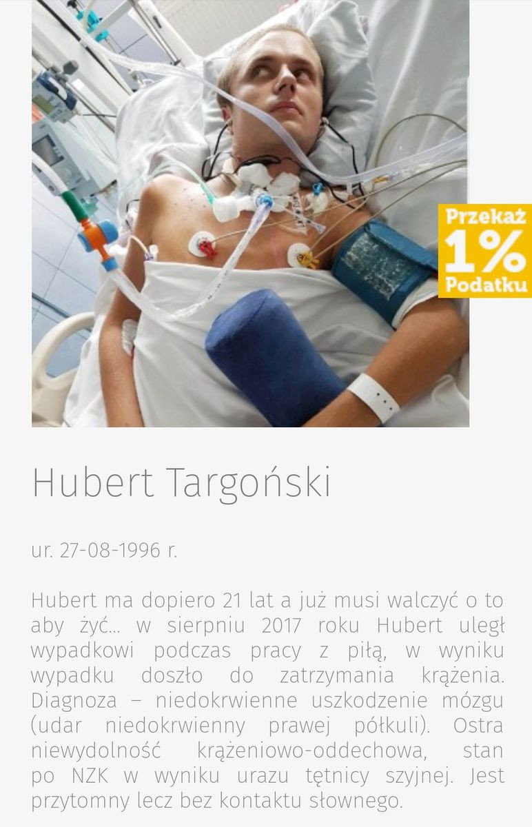 Pomóż Hubertowi, który fleksem przeciął sobie tętnicę szyjną. Przekaż 1%