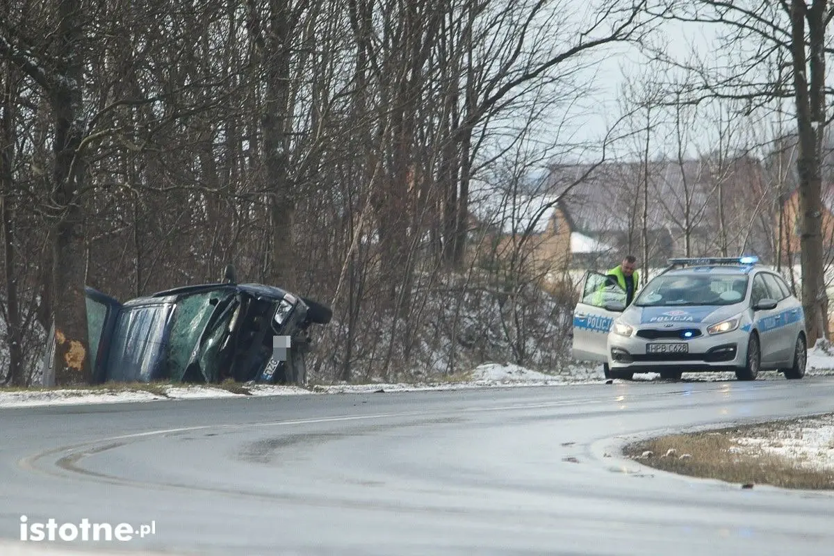Auto wypadło na zakręcie między Zebrzydową a Czerną