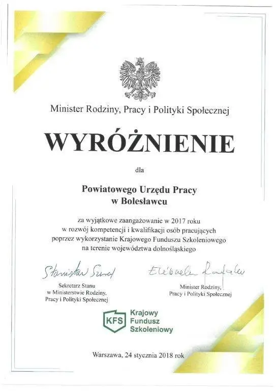 Bolesławiecki pośredniak doceniony przez minister Rafalską
