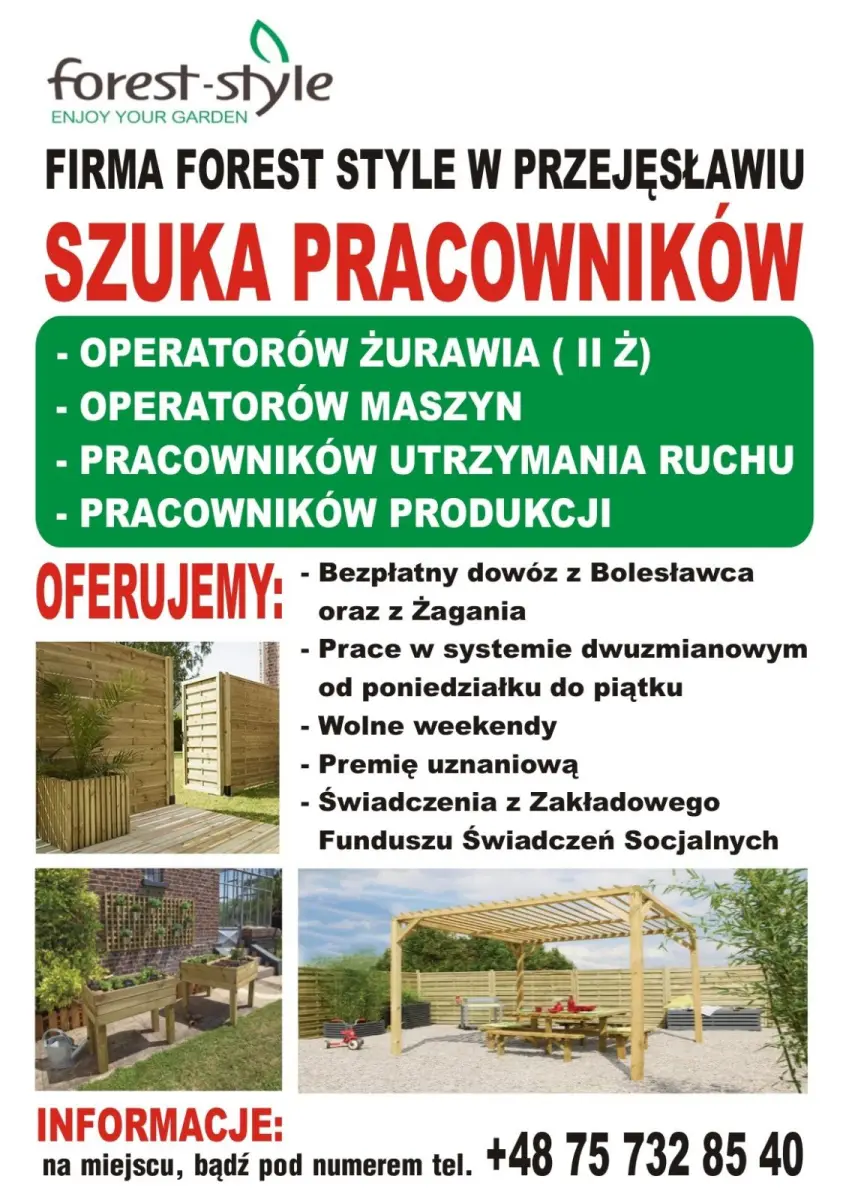 Firma Forest Style w Przejęsławiu szuka pracowników