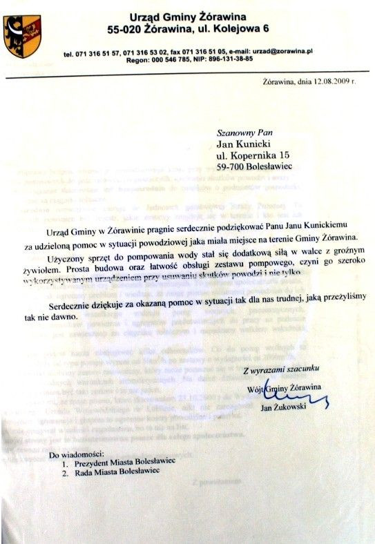 Podziękowanie od Gminy Żurawina