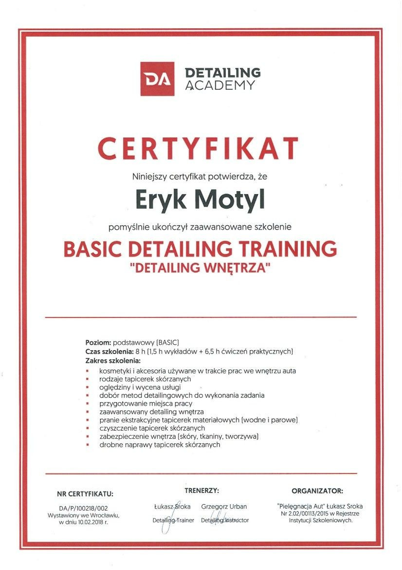 Certyfikaty Detailing Academy