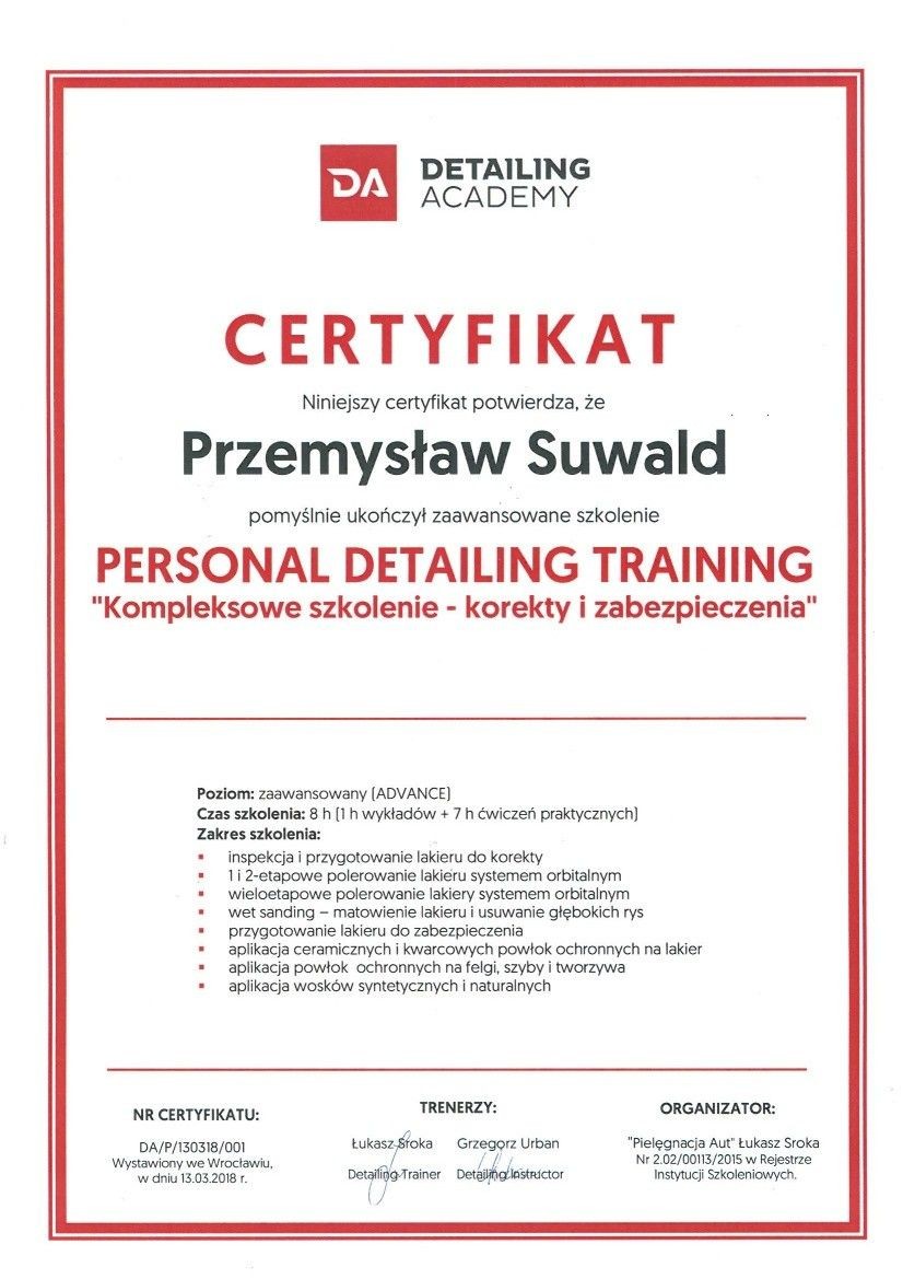 Certyfikaty Detailing Academy