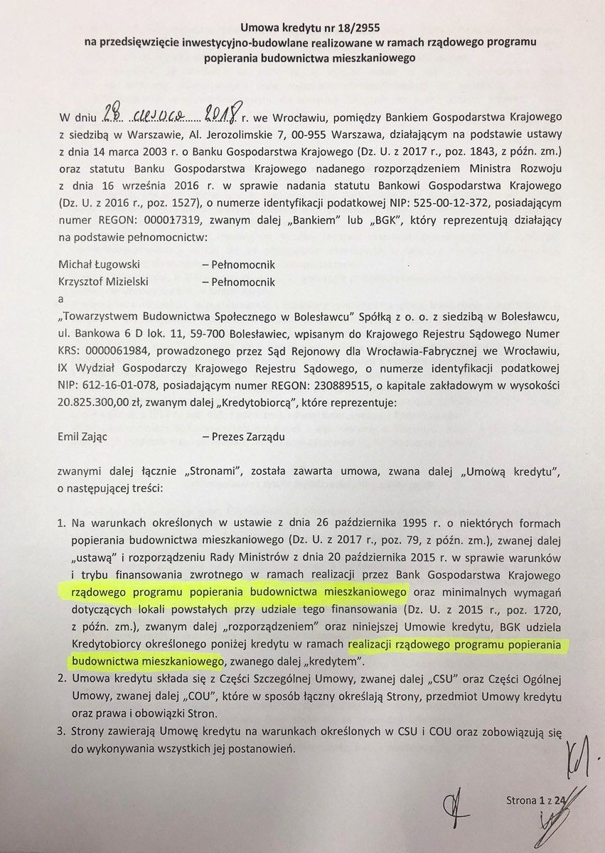 Umowa kredytu na rządowy program Mieszkanie Plus