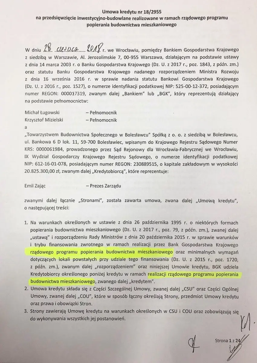 Umowa kredytu na rządowy program Mieszkanie Plus
