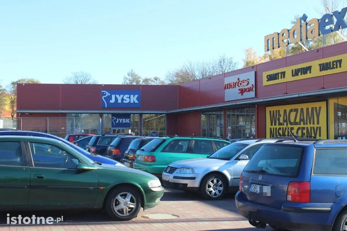 Cars in car parks outside supermarkets