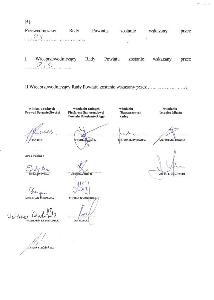 Porozumienie koalicyjne PiS, Platformy Samorządowej, Impulsu Miasta i radnego niezrzeszonego