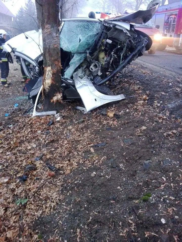 Wypadek w Ocicach. 19-letni kierowca citroena wjechał w drzewo