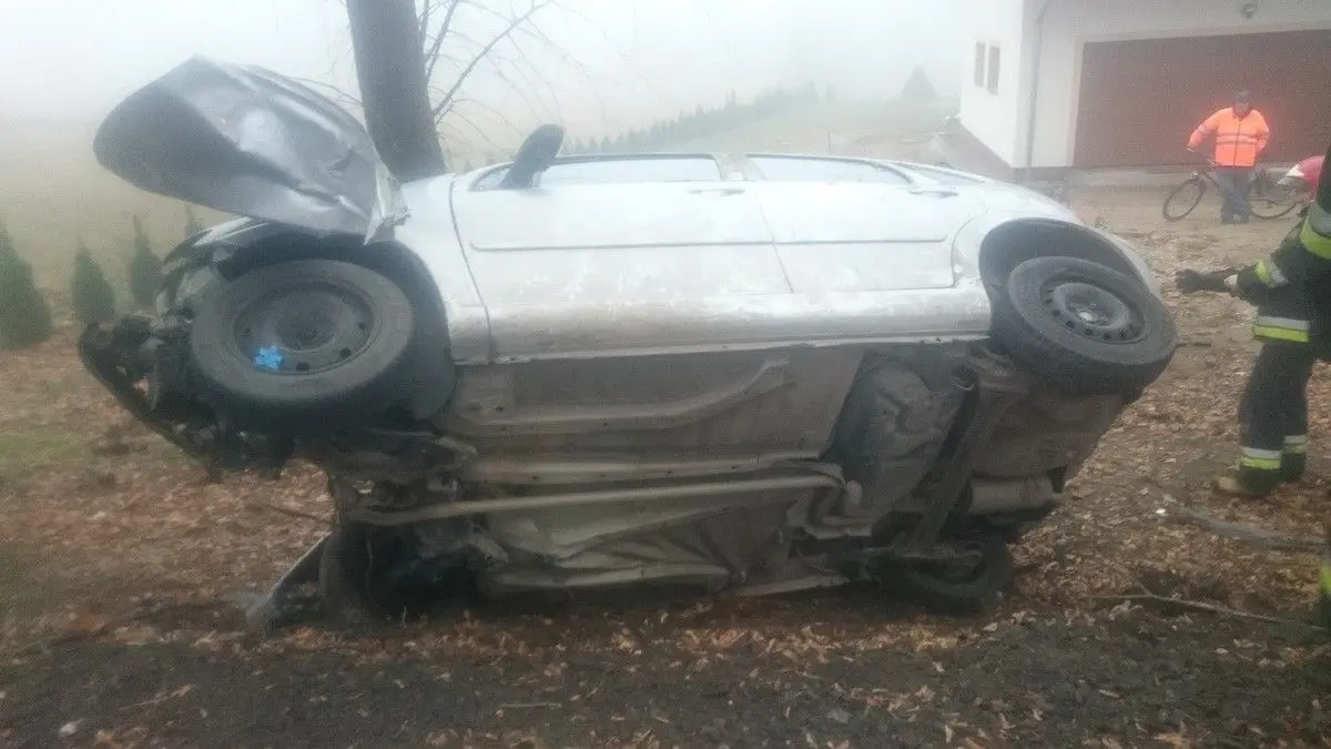 Wypadek w Ocicach. 19-letni kierowca citroena wjechał w drzewo