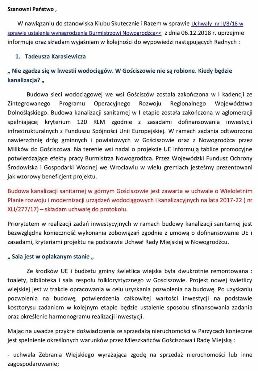 Nowogrodziec: Burmistrz Relich odpowiada opozycji. „Polityczny szantaż”