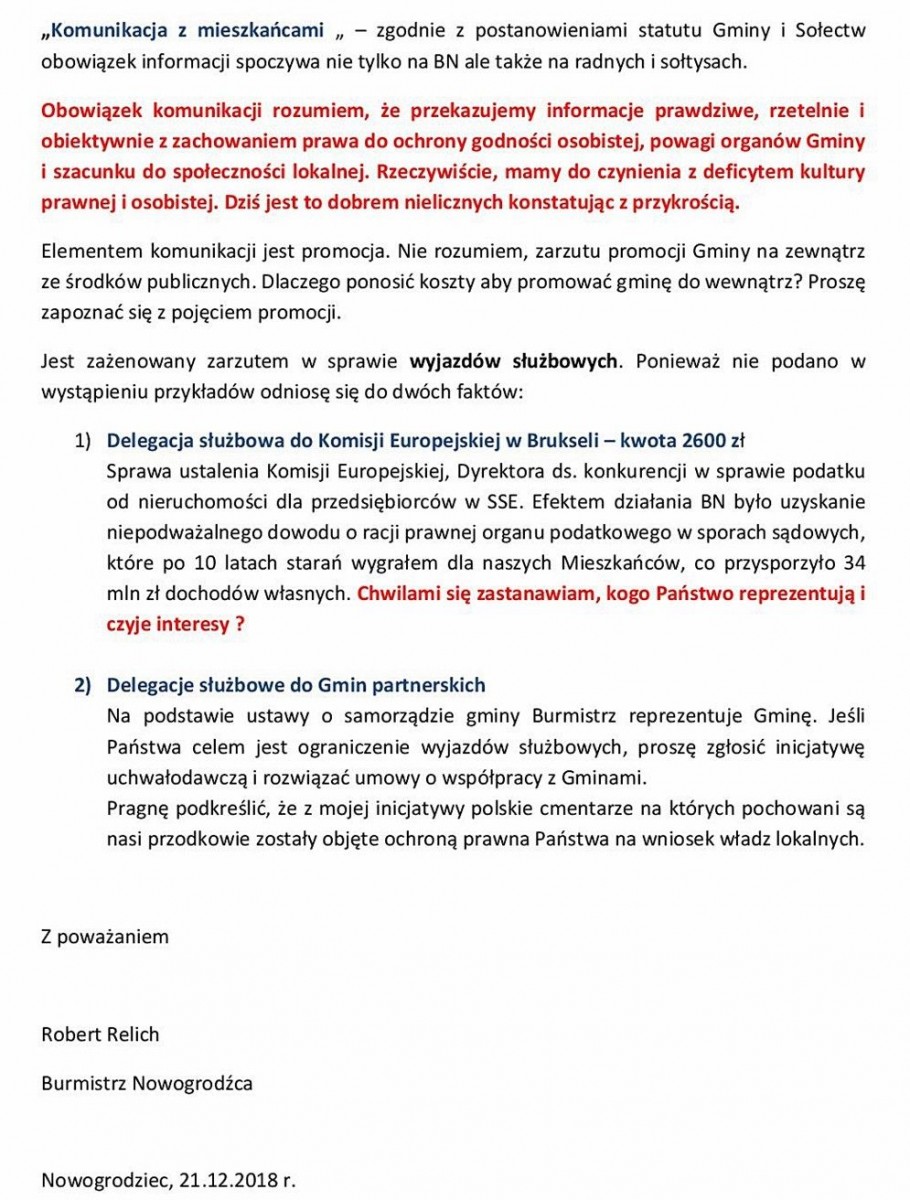 Nowogrodziec: Burmistrz Relich odpowiada opozycji. „Polityczny szantaż”