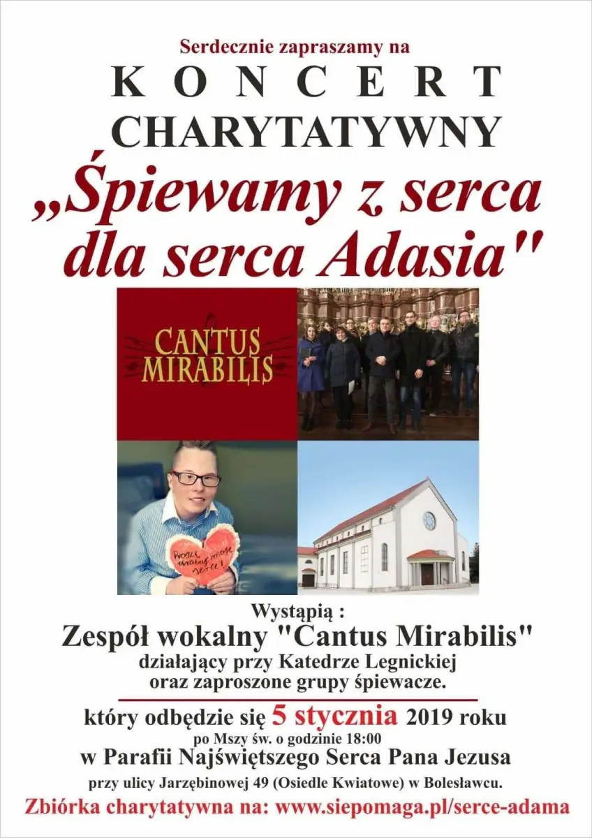 Plakat koncertu charytatywnego dla Adama Pietraszki