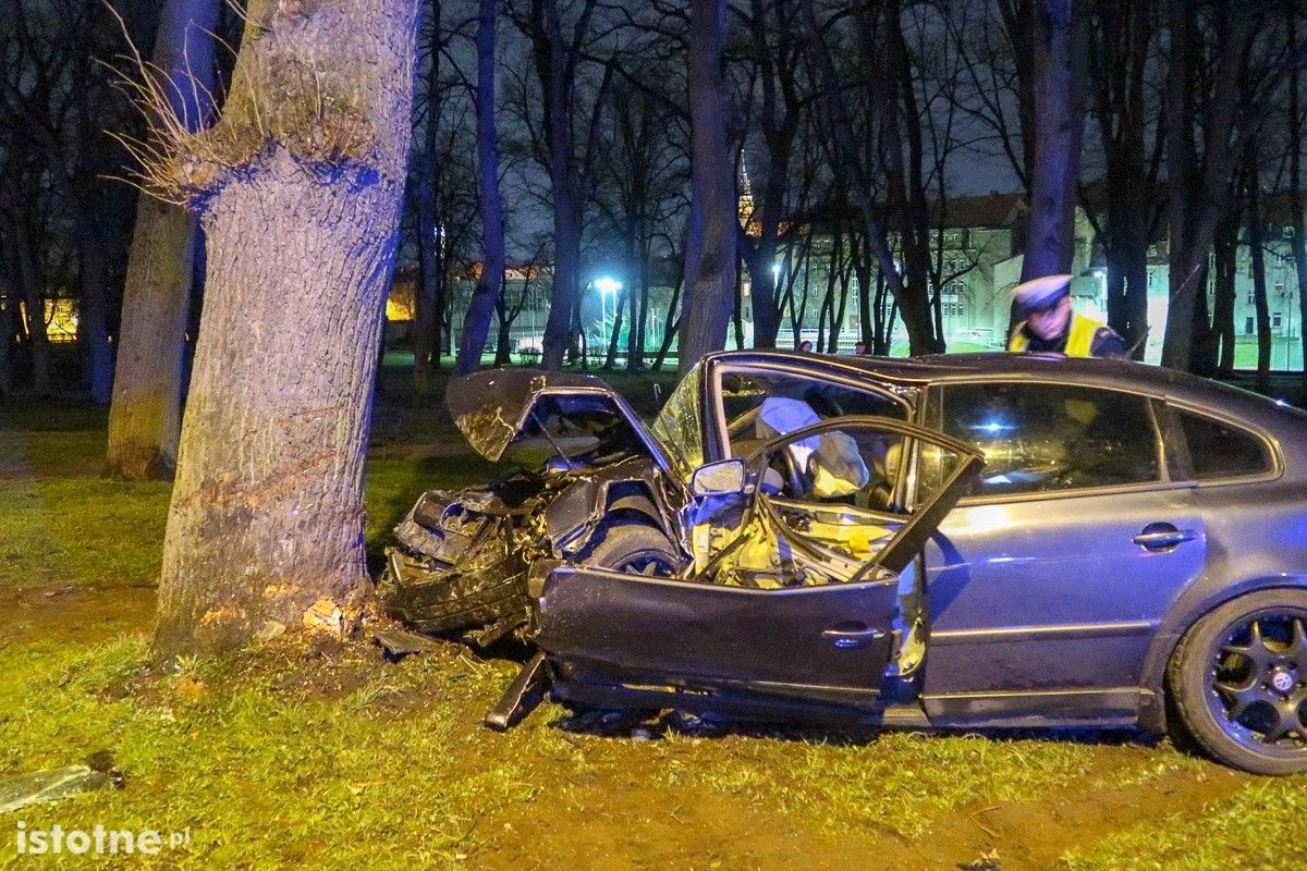 Wypadek na Garncarskiej, kierowca wpadł autem do parku