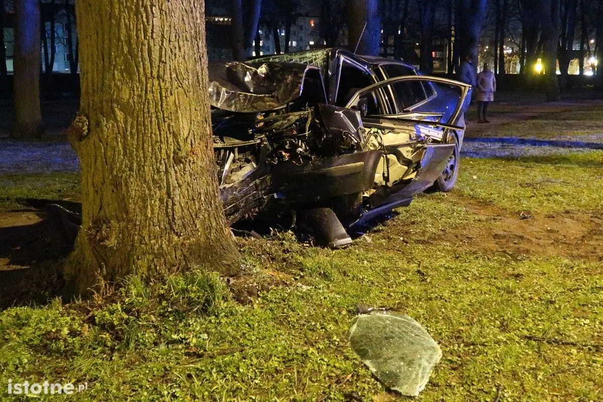 Wypadek na Garncarskiej, kierowca wpadł autem do parku
