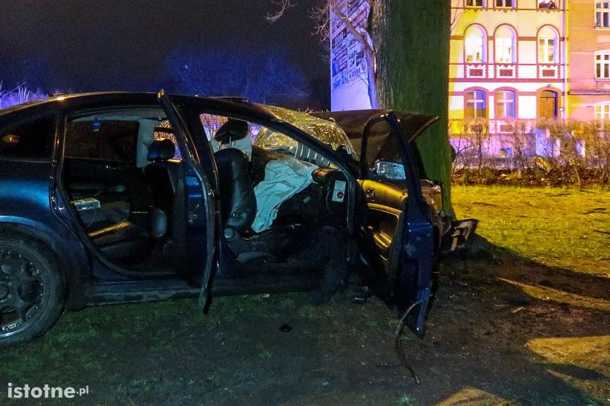 Wypadek na Garncarskiej, kierowca wpadł autem do parku