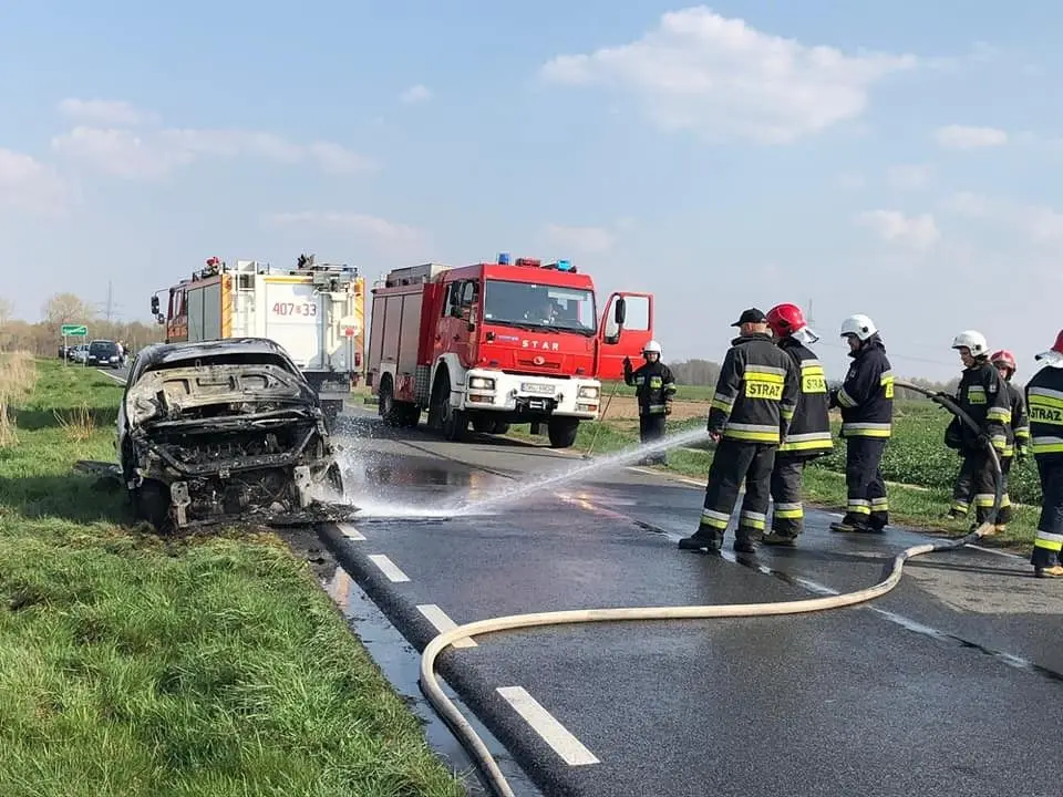 Pożar auta na drodze Nowogrodziec – Gierałtów