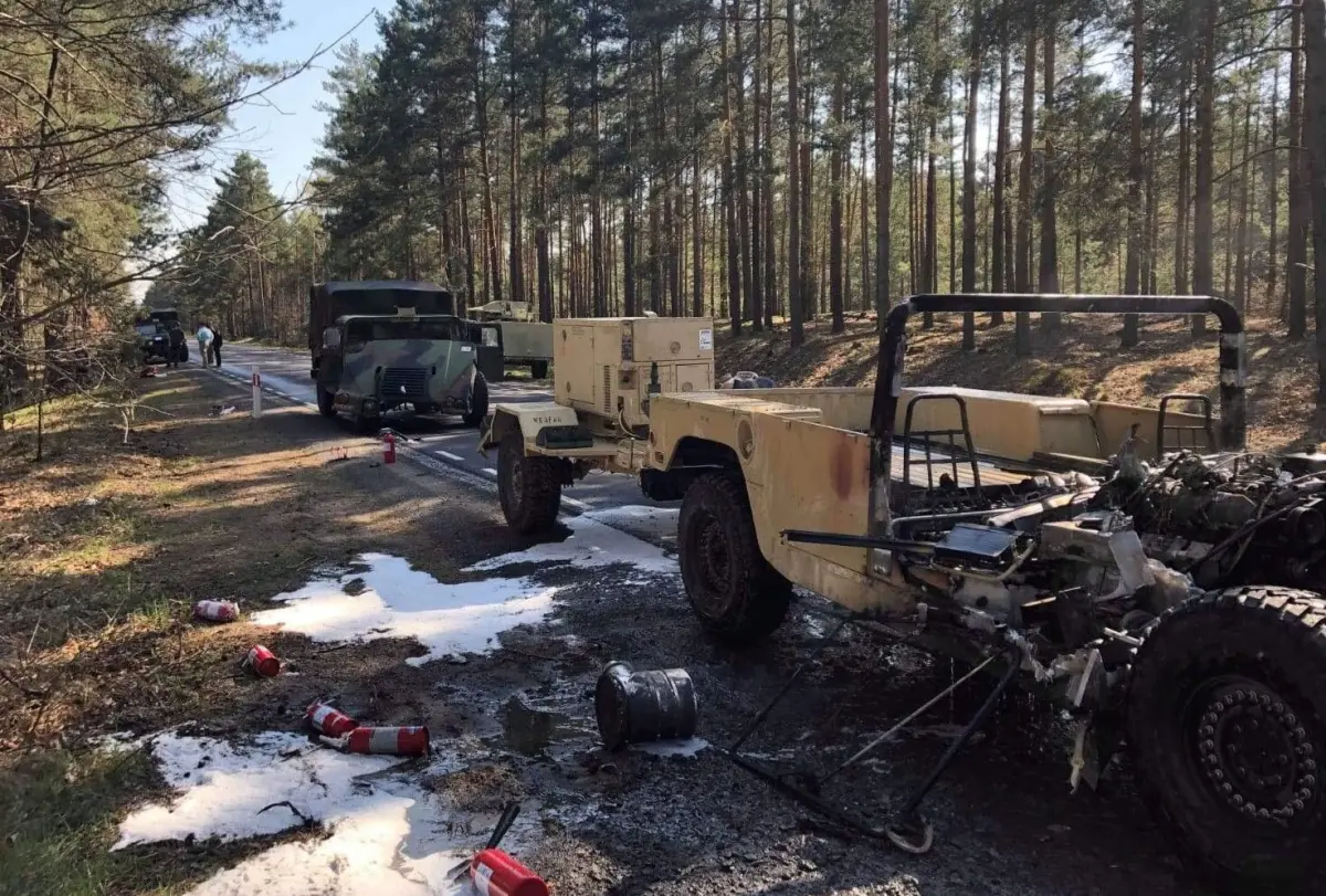 Zderzenie i pożar pojazdów US Army