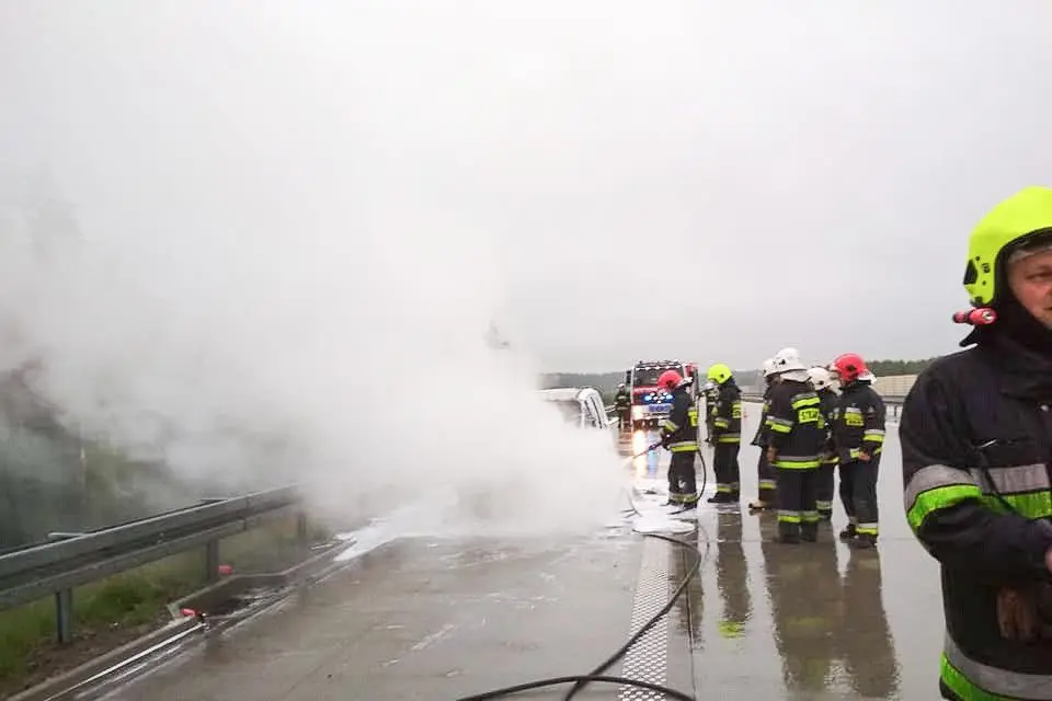 Renault doszczętnie spłonął na autostradzie