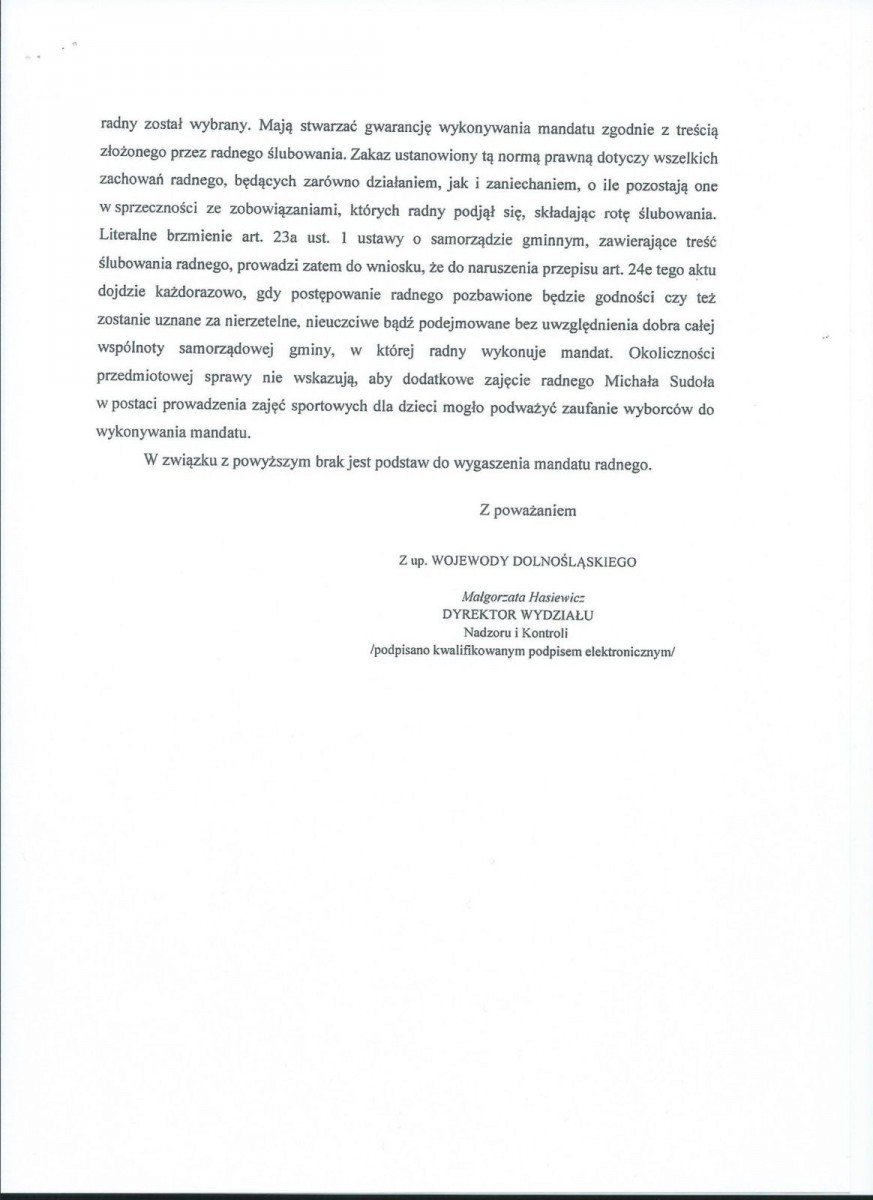 Odpowiedź od Wojewody Dolnośląskiego.