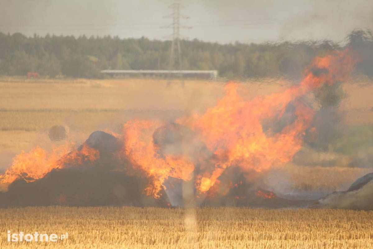 Pożar ciężarówki i słomy na polu koło Łazisk