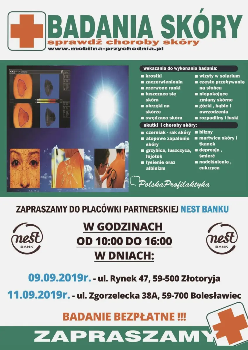 Plakat Bezpłatne Badania Skóry w placówce Nest Banku