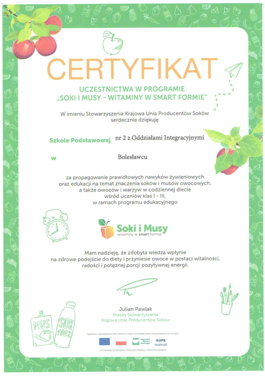Certyfikaty dla Szkoły Podstawowej nr 2 w Bolesławcu