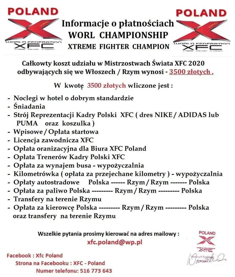 Certyfikat uczestnictwa i koszty udziału w mistrzostwach