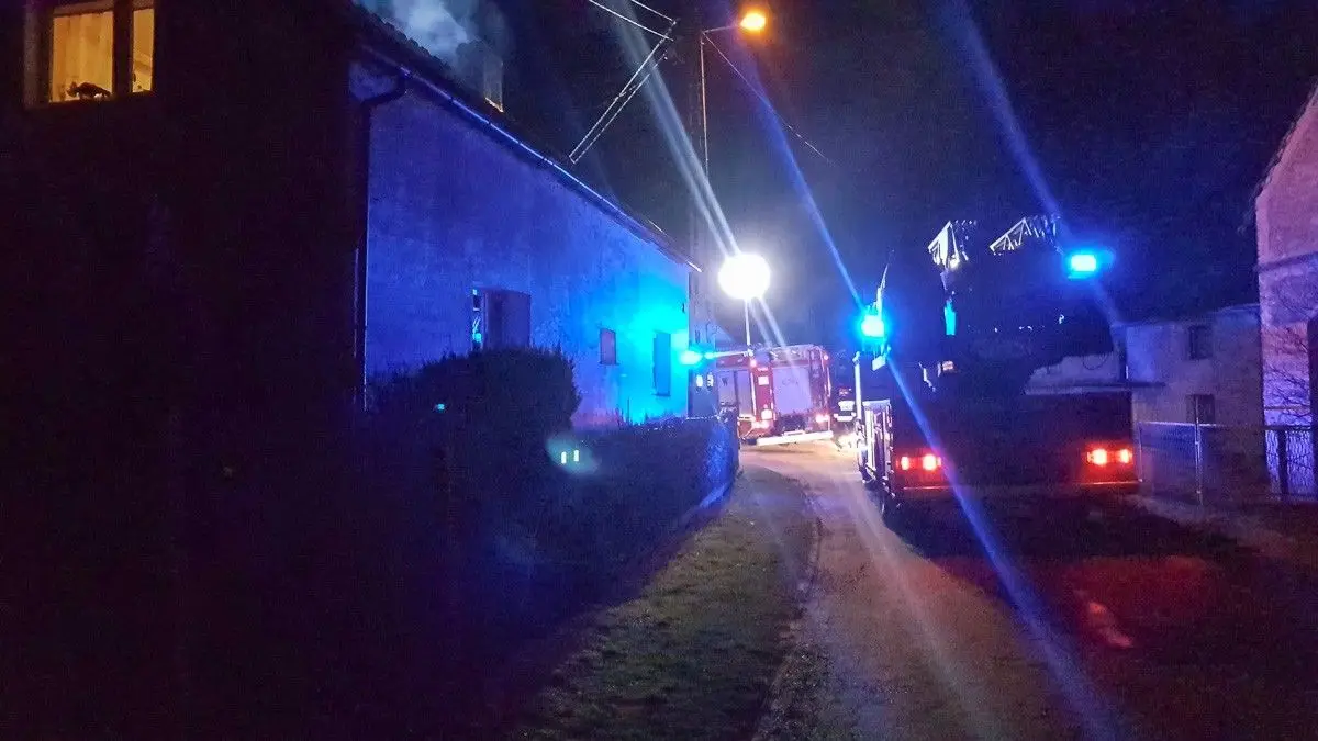 Akcja straży pożarnej w miejscowości Krzyżowa (gmina Gromadka, powiat bolesławiecki)