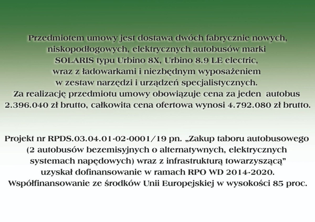 Podpisanie umowy na zakup dwóch autobusów elektrycznych marki Solaris dla Bolesławca