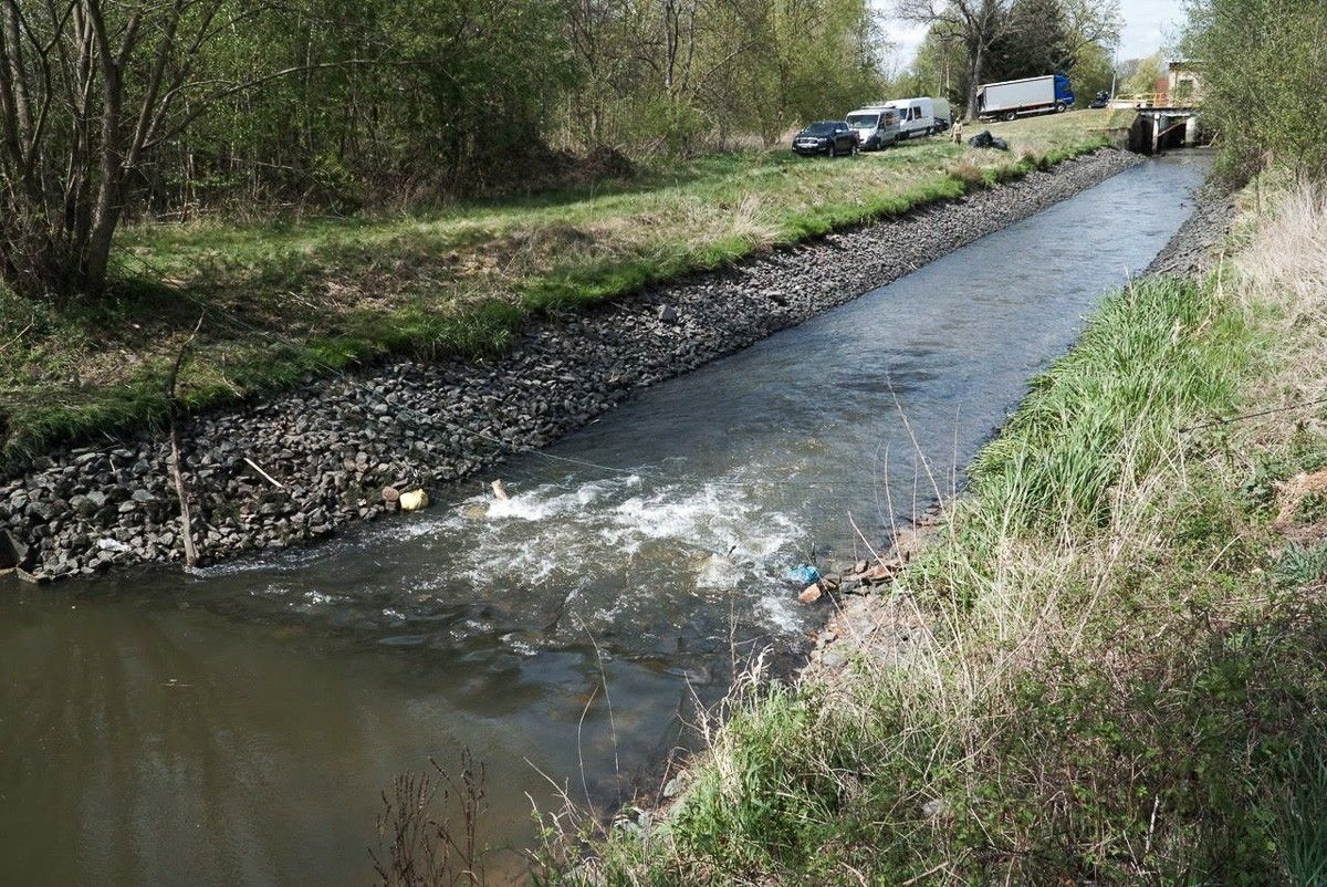 Sieć na kanale prowadzących do uskoku wodnego w Parzycach (gmina Nowogrodziec)