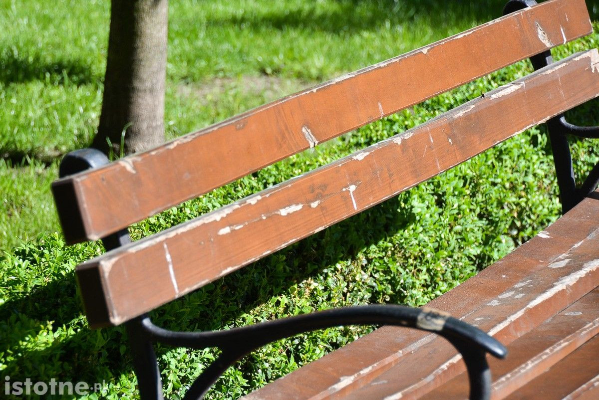 Zaniedbane ławki przy pl. Zamkowym w Bolesławcu (zdjęcia z 27 maja)