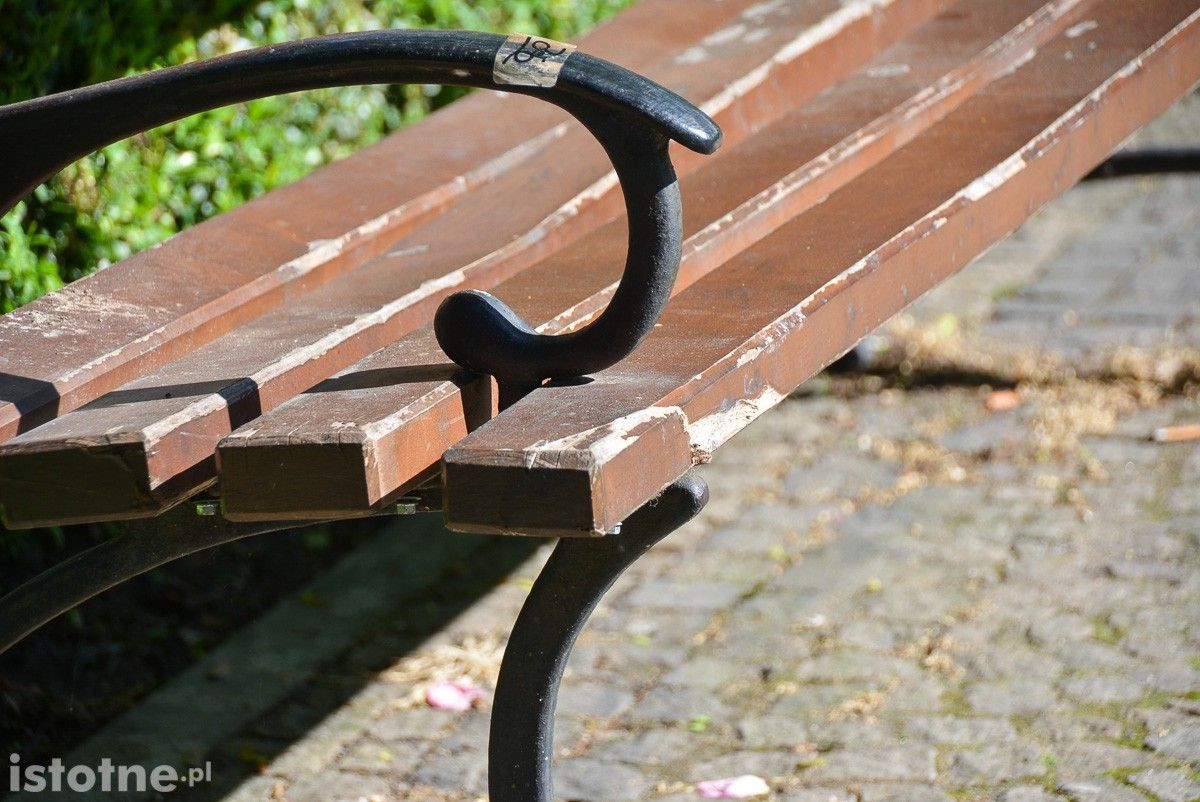 Zaniedbane ławki przy pl. Zamkowym w Bolesławcu (zdjęcia z 27 maja)