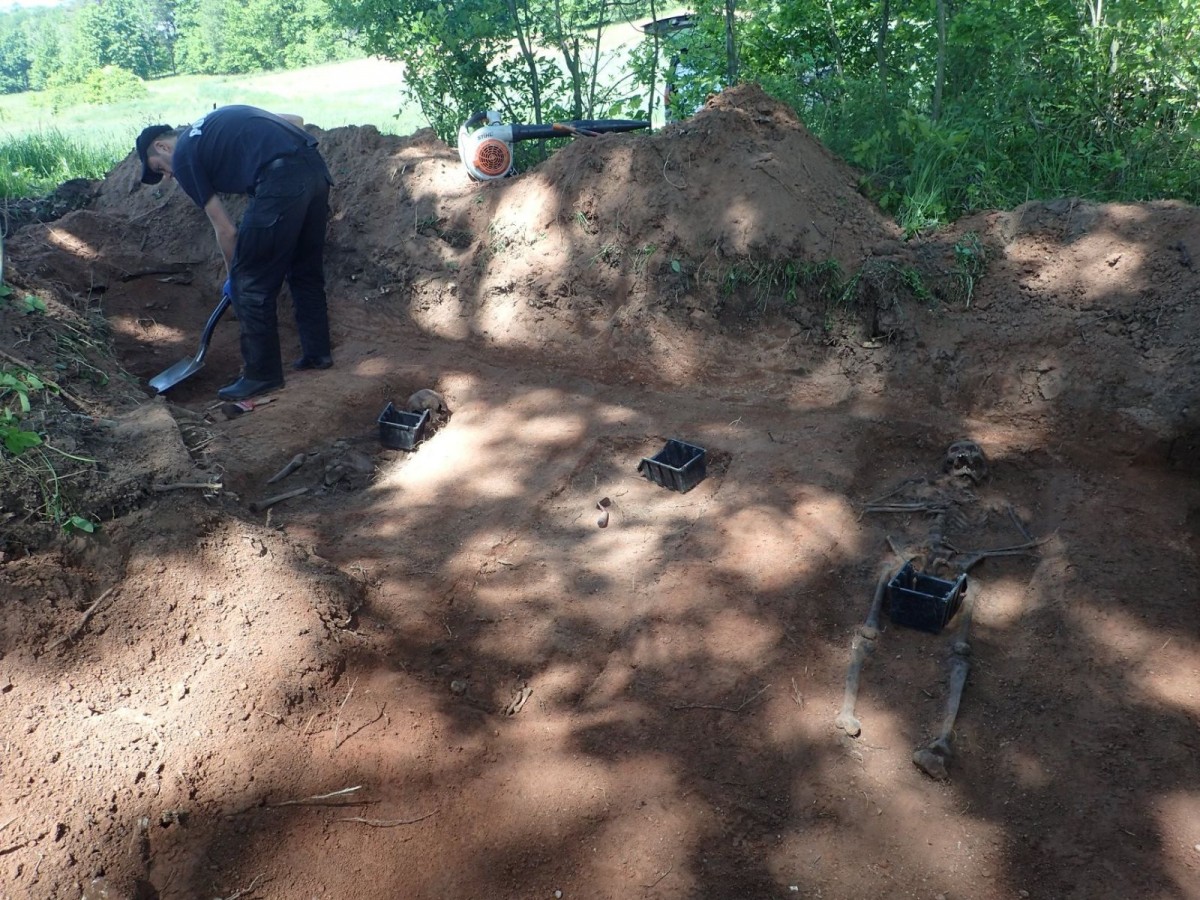 Prace ekshumacyjne prowadzone przez poznańskie stowarzyszenie Pomost w okolicach Gościszowa (gmina Nowogrodziec, powiat bolesławiecki)