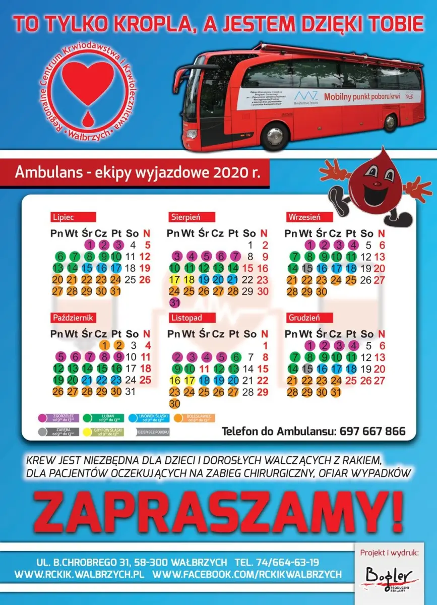Harmonogram Regionalnego Centrum Krwiodawstwa i Krwiolecznictwa w Wałbrzychu