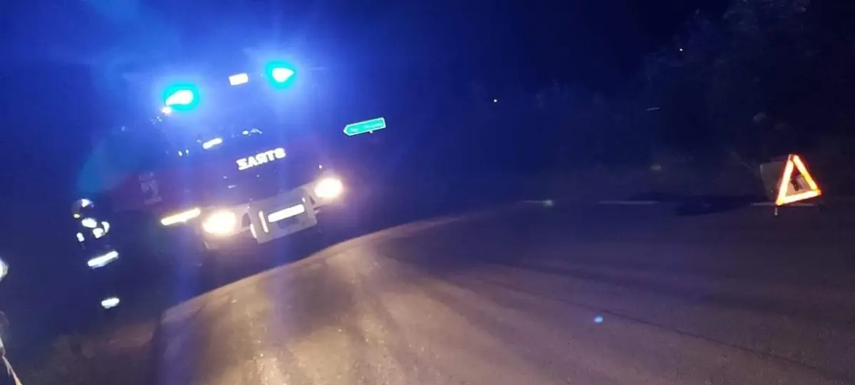 Nocna akcja straży na drodze między Ocicami a Mierzwinem (gmina Bolesławiec, powiat bolesławiecki)
