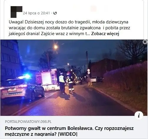 Fake news na Facebooku o gwałcie i pobiciu młodej dziewczyny