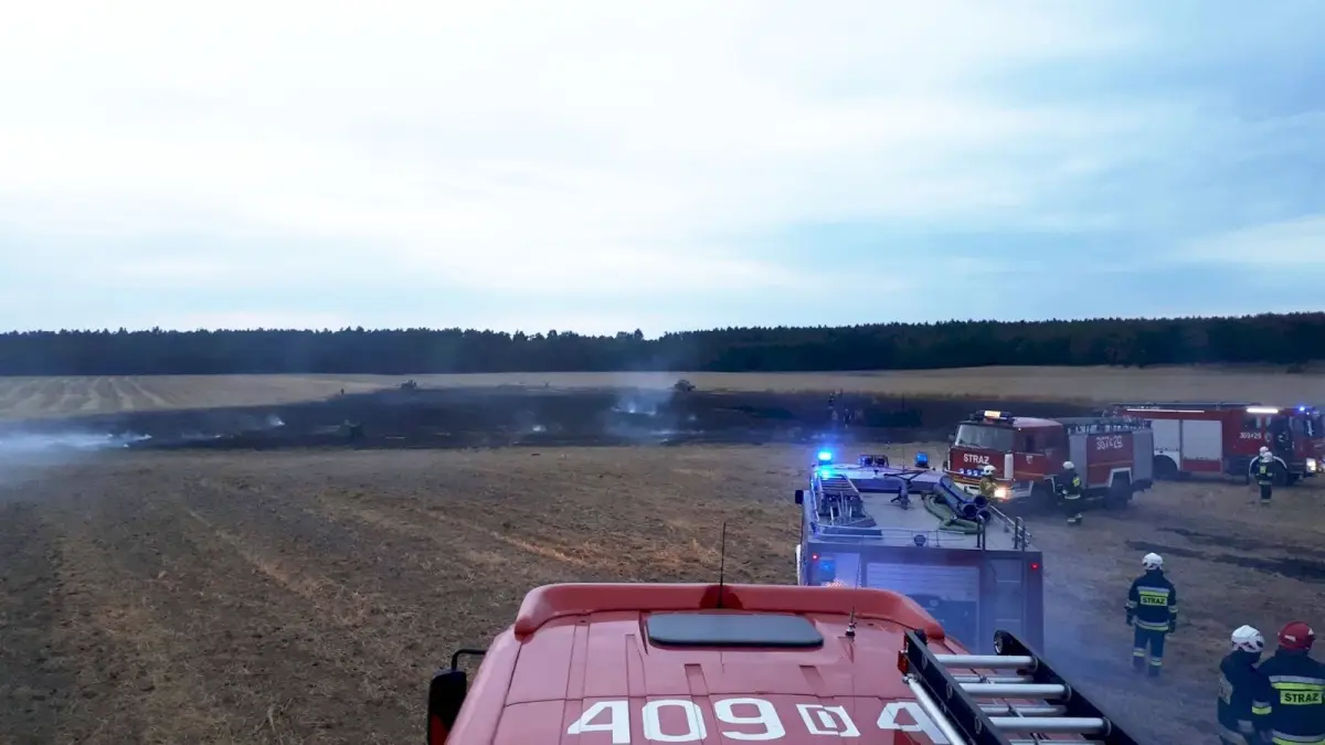 Pożar kombajnu i pola w Stary Łomie