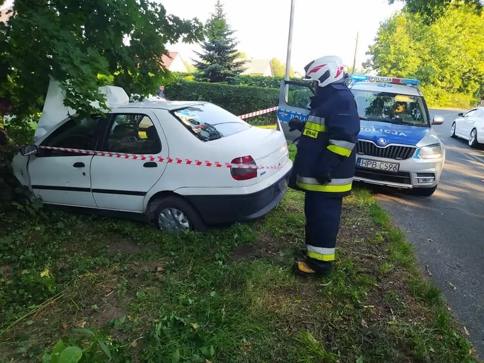 Kierowca Fiata zjechał z drogi i uderzył w drzewo