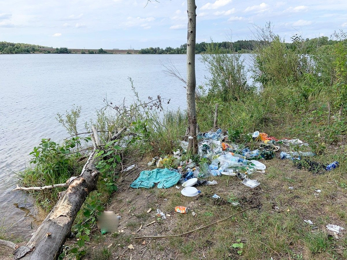 Masakryczny bałagan na brzegu Krępnicy (akwen w miejscowości Krępnica, gmina Bolesławiec)