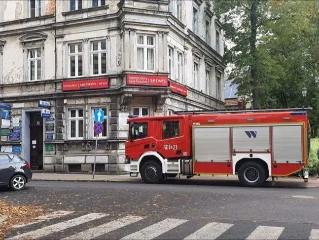 Wóz strażacki na ul. Mickiewicza