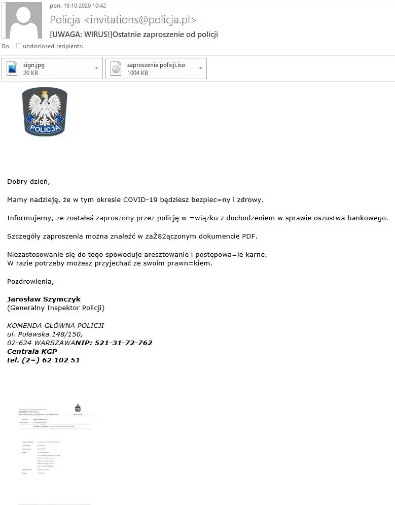 Przykład wiadomości phishingowej