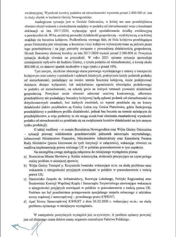 Pismo wójta Gminy Osiecznica Waldemara Nalazka i burmistrza Gminy Nowogrodziec Roberta Relicha