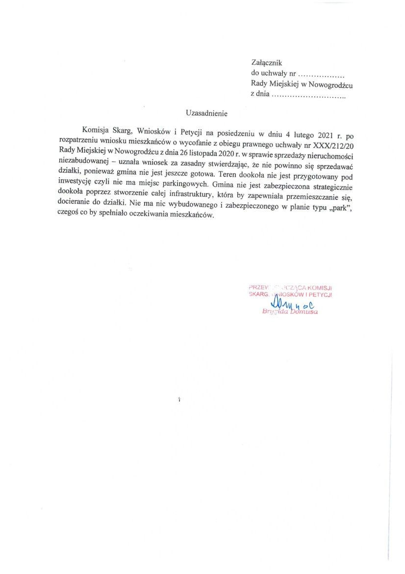 Projekt uchwały Rady Miejskiej w Nowogrodźcu