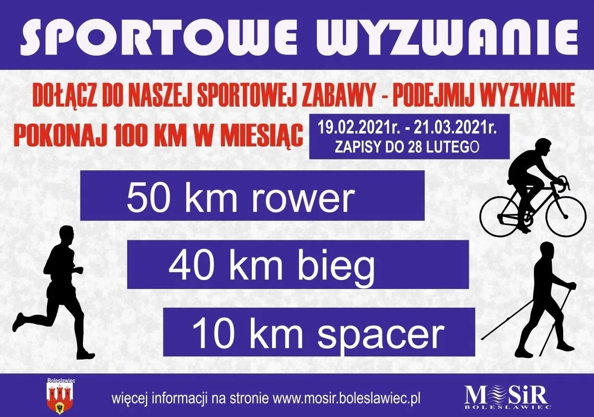 Plakat: Podejmij wyzwanie, pokonaj 100 km w miesiąc