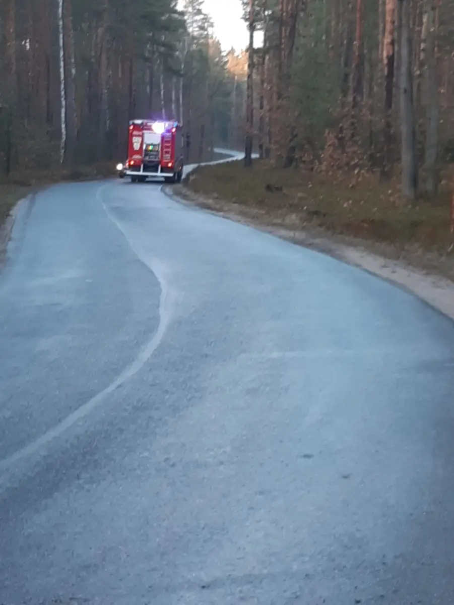 Działania straży pożarnej na drodze między Osłą a Gromadką