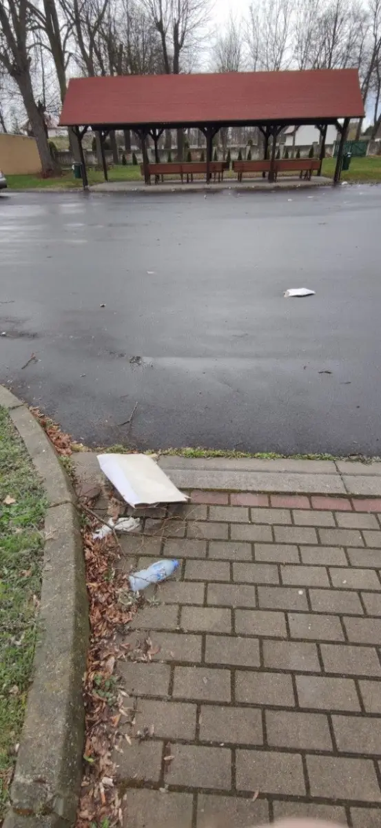 Śmieci między cmentarzem a świetlicą w Zebrzydowej