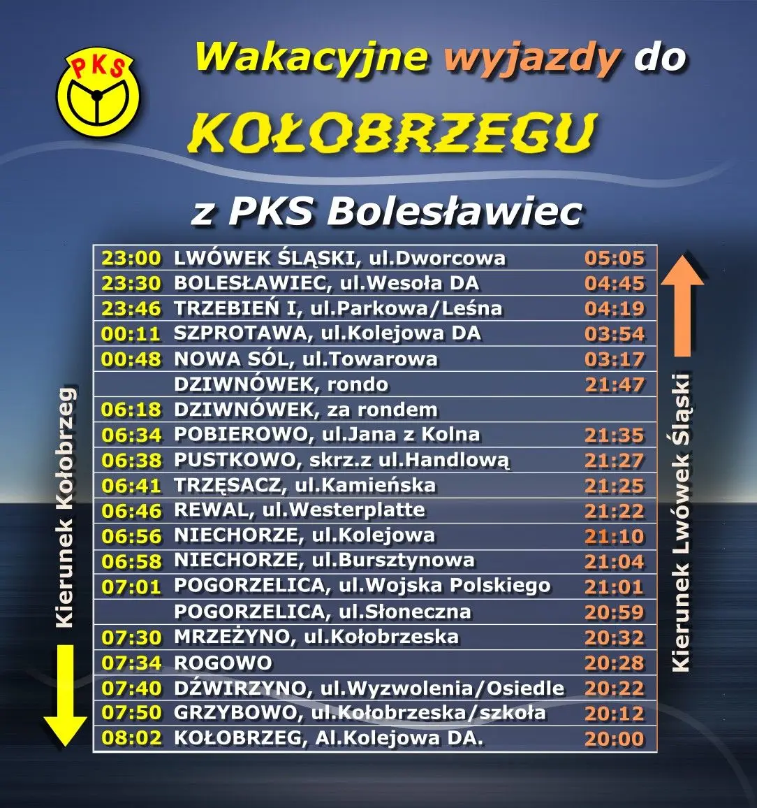 Rozkłąd jazdy Kołobrzeg 2021