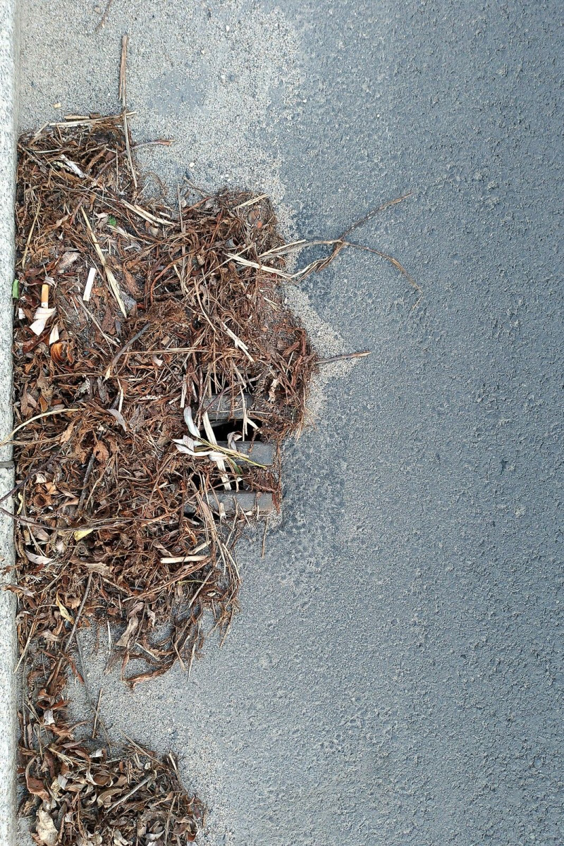 Zapchana kratka ściekowa na moście przy ul. Mostowej