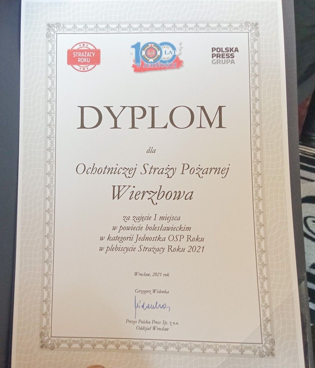Druhowie z OSP Wierzbowa uhonorowani