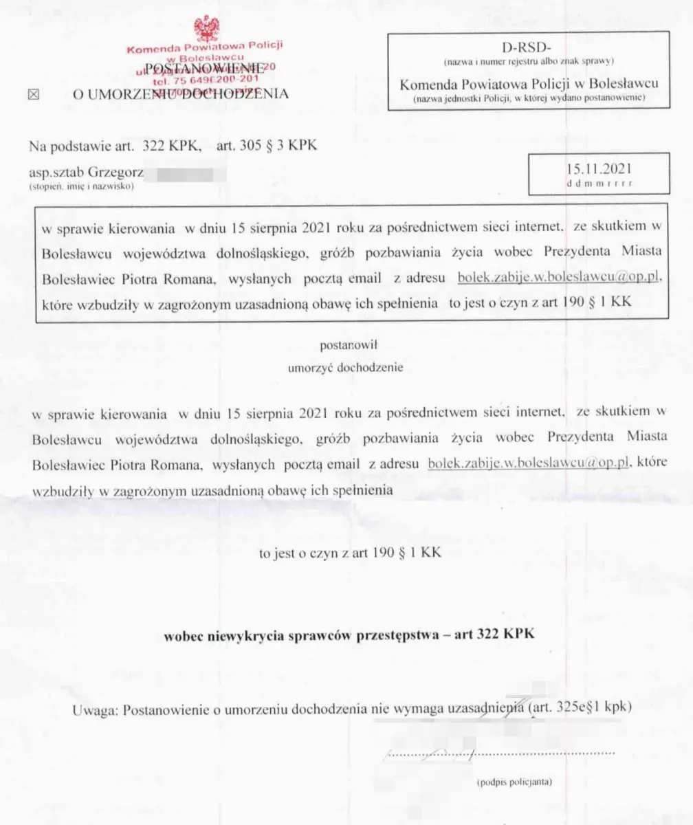 Postanowienie o umorzeniu dochodzenia